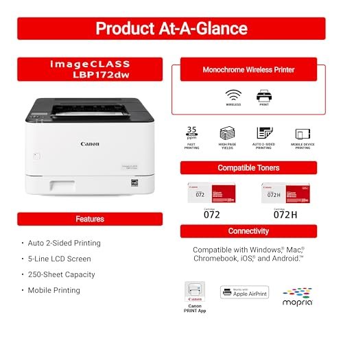 Canon imageCLASS LBP172dw – Monochrome Duplex, Wireless Laser Printer, Single Function, Home Office, Mobile Ready, 1 Year Limited Warranty, 35 PPM, White : Computers & Accessories - Image 3