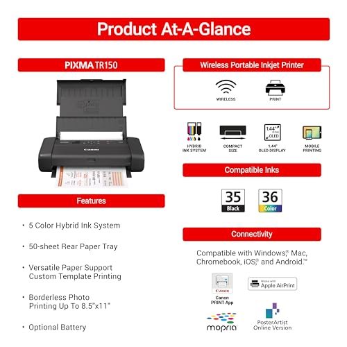 Canon Pixma TR150 Wireless Portable WiFi Inkjet Printer USB : Computers & Accessories - Image 2